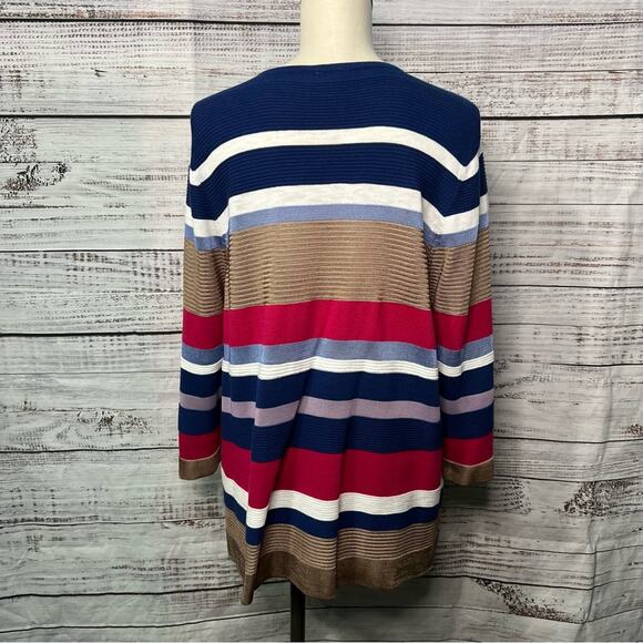 Chicos XL Striped Button Shoulder Pullover Sweater‎ Ribbed Stripes 3/4 Sleeves - Picture 2 of 11
